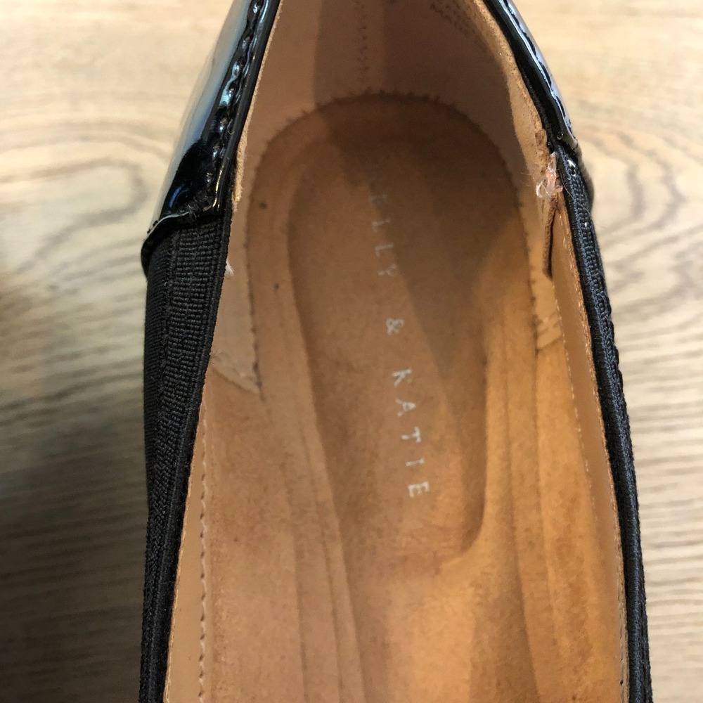 Kelly & Katie Sabeni Wedge Heel Dress Shoes Womens 7M Black Twill Patent Trim - Picture 5 of 7